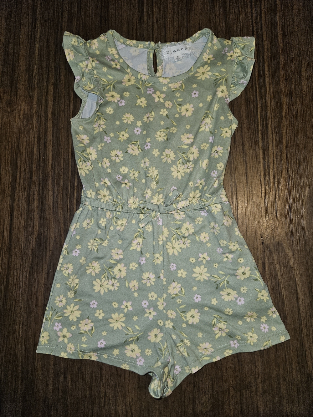 btween Sage Green Floral Romper with Flutter Sleeves